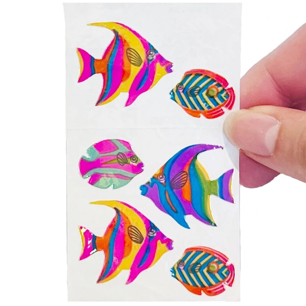 Vintage 1989 Sandylion Shiny Iridescent Fish Stickers Rainbow Multicolour Blue